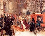 Adolph von Menzel Gustav Adolph Greets his Wife outside Hanau Castle in January 1632 Spain oil painting reproduction
